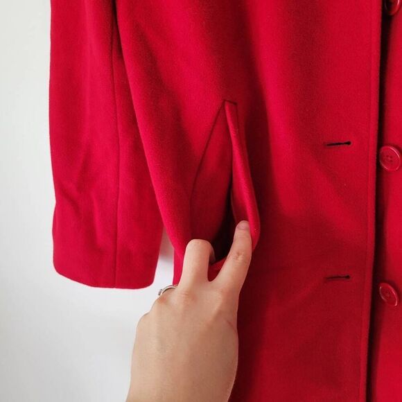 Lands' End 100% Wool Classic Red Women's Coat Long Buttons Pockets 8 M - Picture 6 of 8